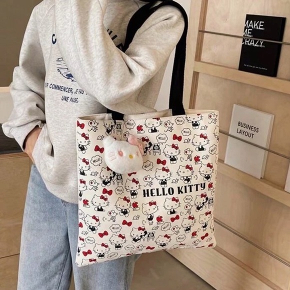 Hello Kitty White Tote Bag with Black Handles - Picture 3 of 5